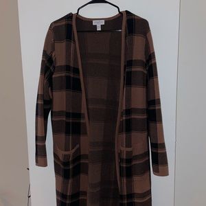 Studio by d&co women’s plaid open front long cardigan with front pockets size M